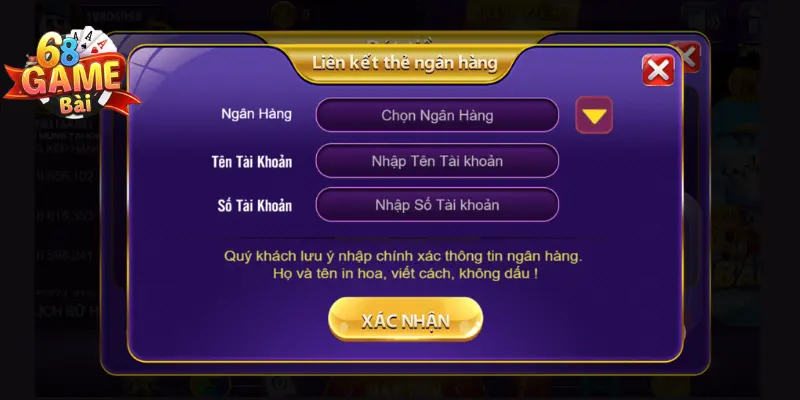 Hình thức rút tiền 68 game bài thông qua thẻ ngân hàng 