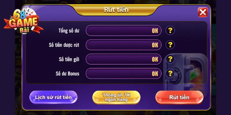 Những điều kiện khi rút tiền 68 game bài 