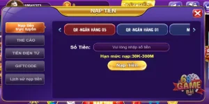 Nạp tiền 68 gam bài  qua app ngân hàng