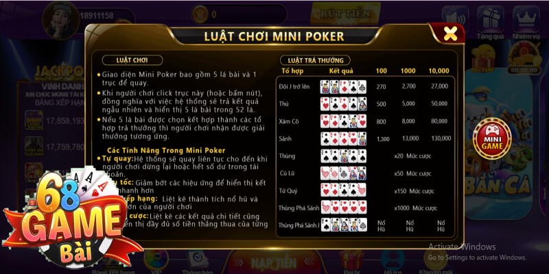 Luật chơi trong Poker Texas Hold’em 68 game bài